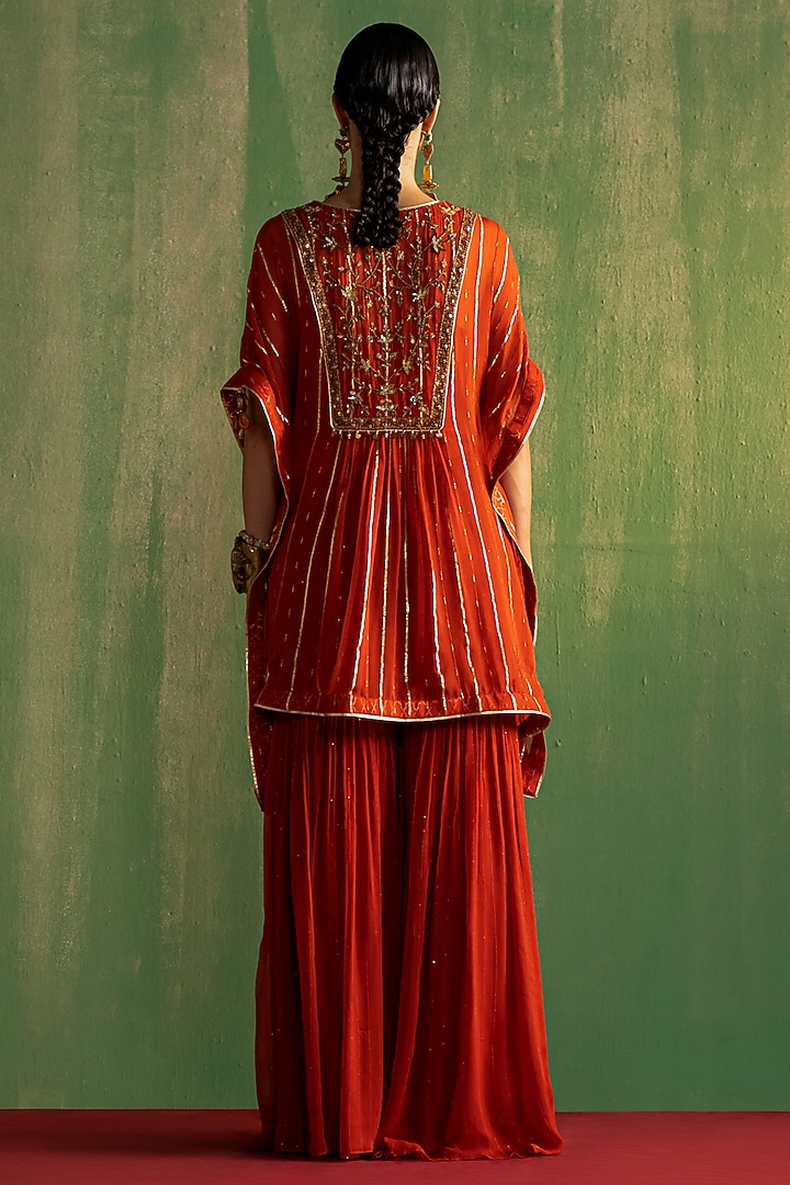 Rust Orange Georgette Lurex Party Wear Sharara Set by Studio Bagechaa at Pernia's Pop Up Shop