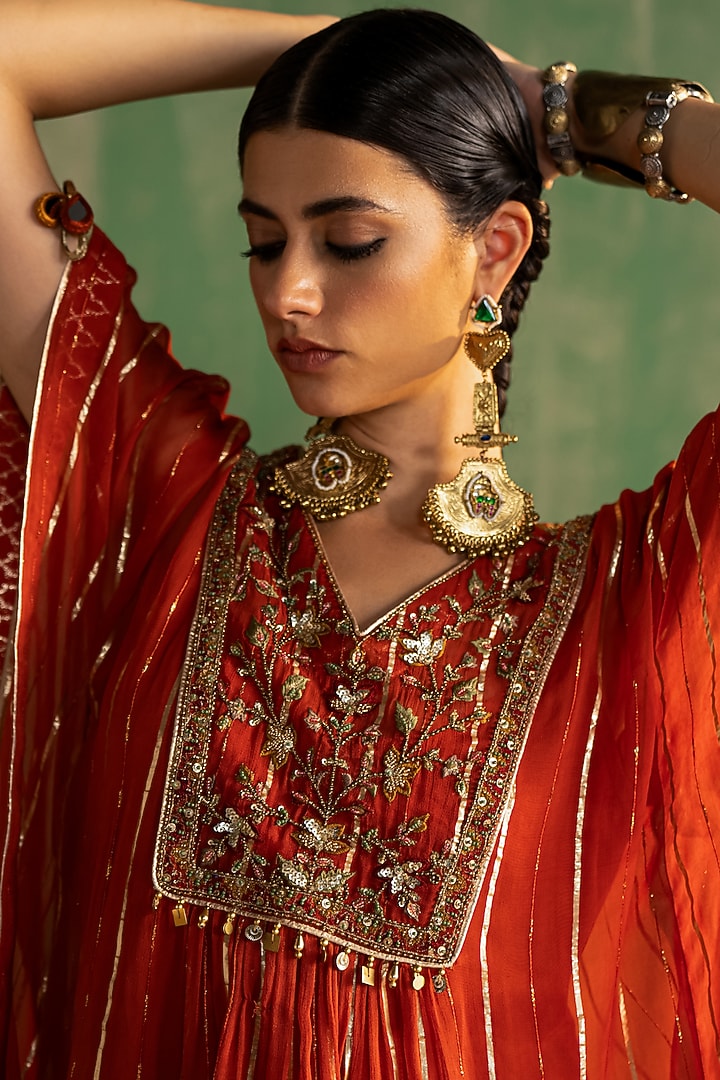 Rust Orange Georgette Lurex Party Wear Sharara Set by Studio Bagechaa at Pernia's Pop Up Shop