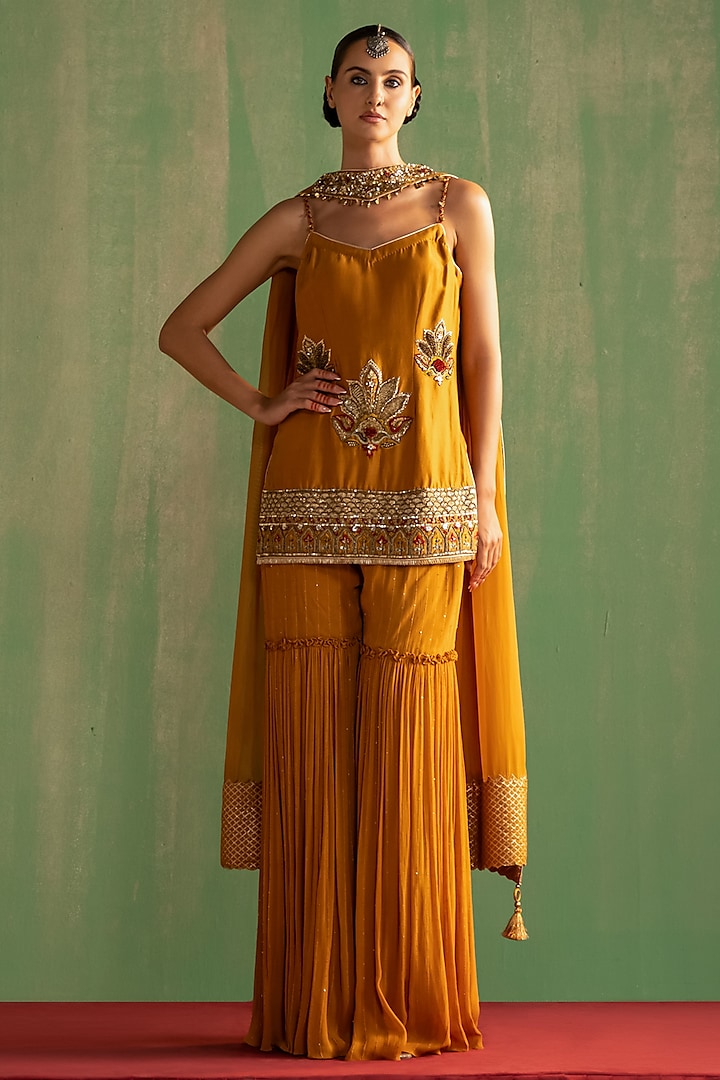 Mustard Chanderi Sharara Set by Studio Bagechaa at Pernia's Pop Up Shop