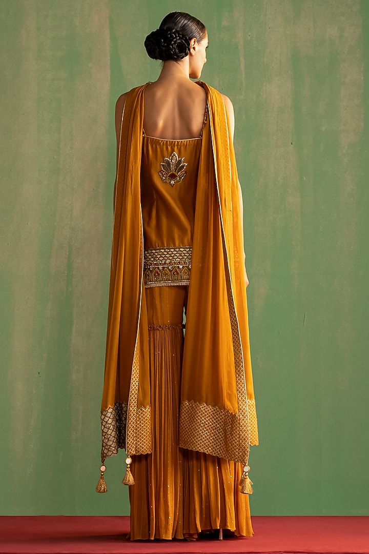 Mustard Chanderi Wedding Sharara Set by Studio Bagechaa at Pernia's Pop Up Shop
