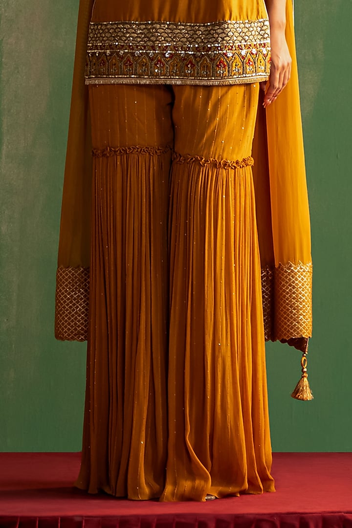 Mustard Chanderi Wedding Sharara Set by Studio Bagechaa at Pernia's Pop Up Shop