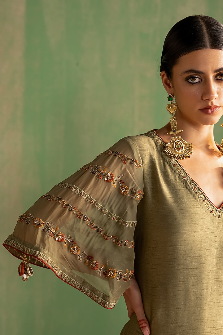 Green Fine Silk Gharara Set by Studio Bagechaa at Pernia's Pop Up Shop