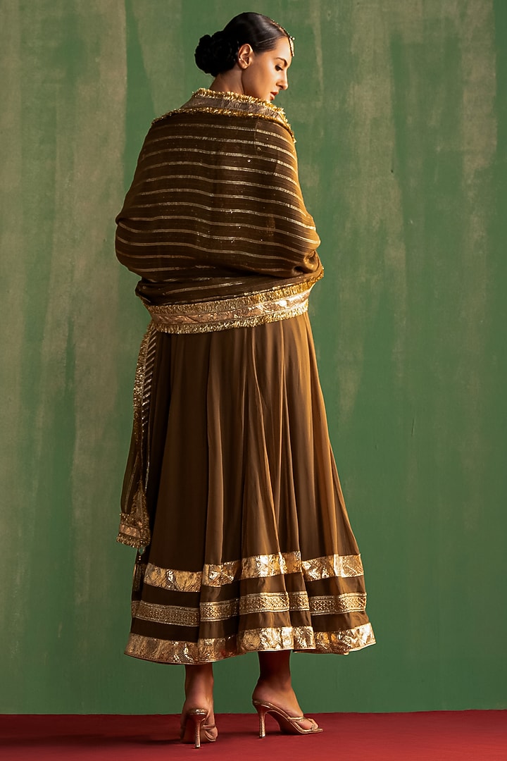 Brown Fine Silk Embroidered Wedding Anarkali Set by Studio Bagechaa at Pernia's Pop Up Shop