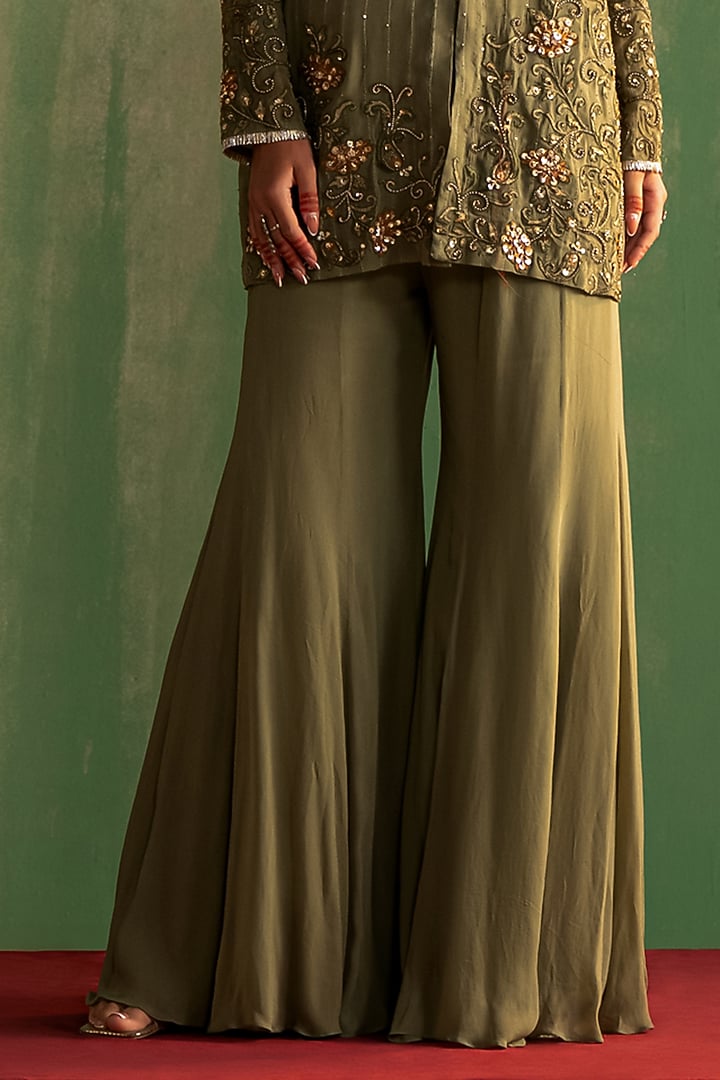 Green Georgette Gharara Set by Studio Bagechaa at Pernia's Pop Up Shop