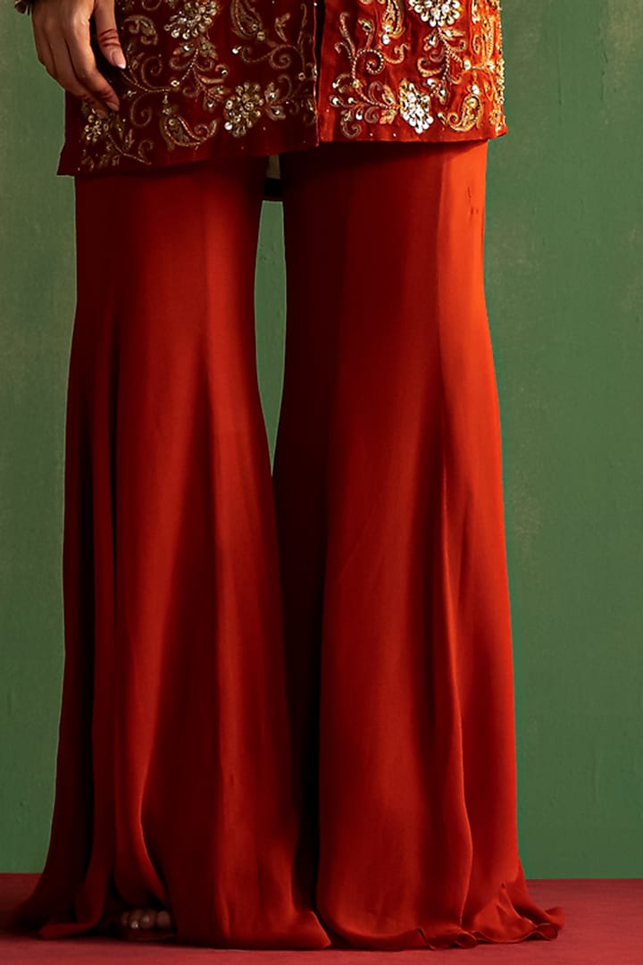 Rust Georgette Gharara Set by Studio Bagechaa at Pernia's Pop Up Shop