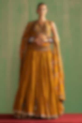 Mustard Sequins Chanderi Crushed Wedding Lehenga Set by Studio Bagechaa at Pernia's Pop Up Shop