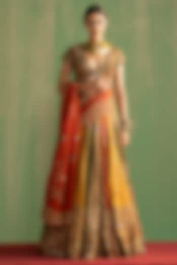 Multi-Colored Silk Cutdana & Sequins Hand Embroidered Bridal Lehenga Set by Studio Bagechaa at Pernia's Pop Up Shop