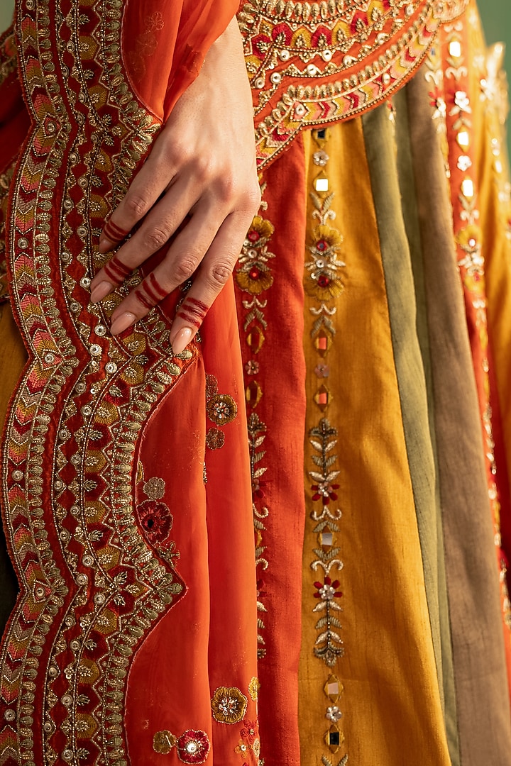 Multi-Colored Silk Cutdana & Sequins Hand Embroidered Bridal Lehenga Set by Studio Bagechaa at Pernia's Pop Up Shop