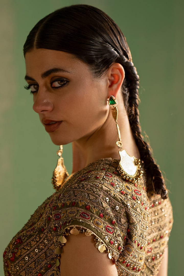 Multi-Colored Silk Cutdana & Sequins Hand Embroidered Bridal Lehenga Set by Studio Bagechaa at Pernia's Pop Up Shop