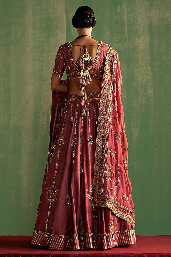 Mauve Pink Fine Silk Sequins Hand Embellished Bridal Lehenga Set by Studio Bagechaa at Pernia's Pop Up Shop