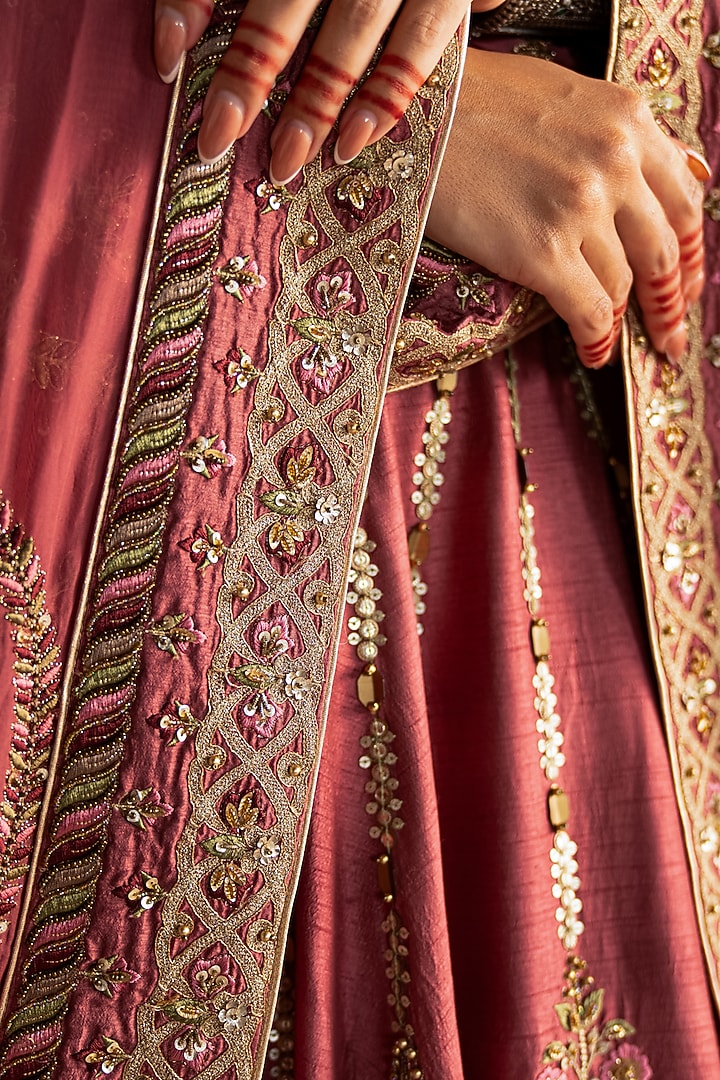 Mauve Pink Fine Silk Sequins Hand Embellished Bridal Lehenga Set by Studio Bagechaa at Pernia's Pop Up Shop