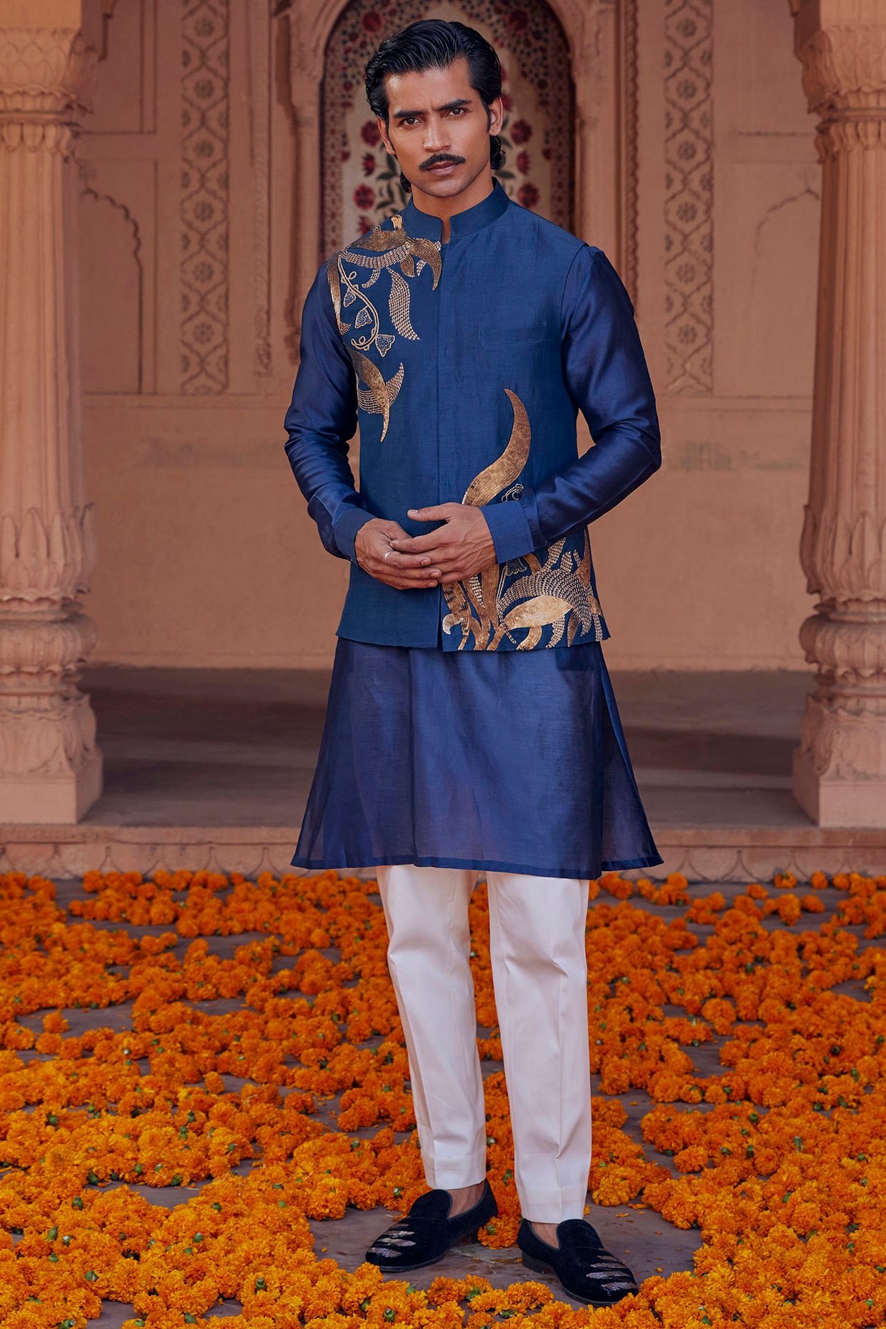 Haldi Yellow Indo Kurta Set with Zari Embroidered Nehru Jacket | Kurta  Jacket | Men – Laromani