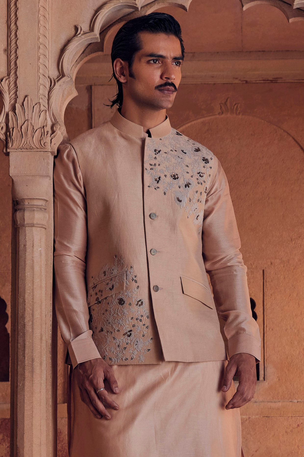 Peach Woven Design Nehru Jacket 6722464.htm - Buy Peach Woven Design Nehru  Jacket 6722464.htm online in India