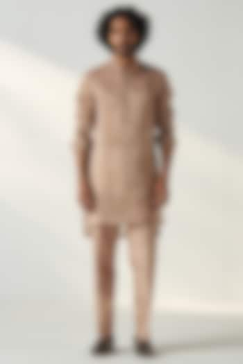 Fawn Organza Kurta Set by Studio Bagechaa Men