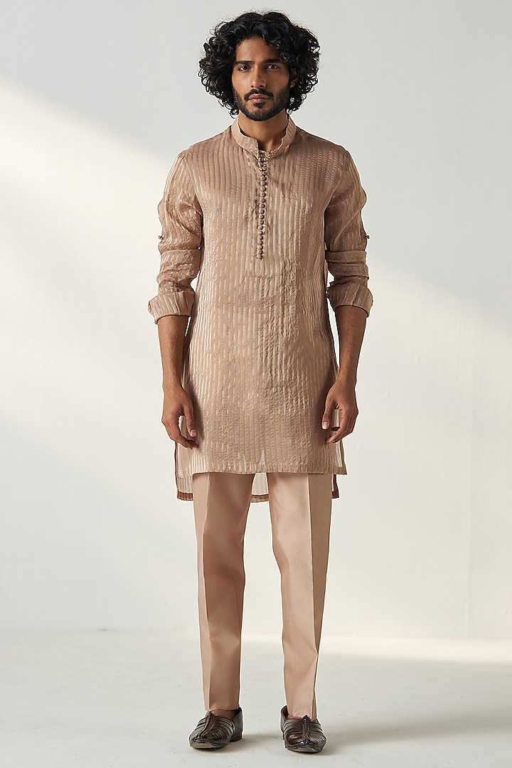 Fawn Organza Kurta Set by Studio Bagechaa Men