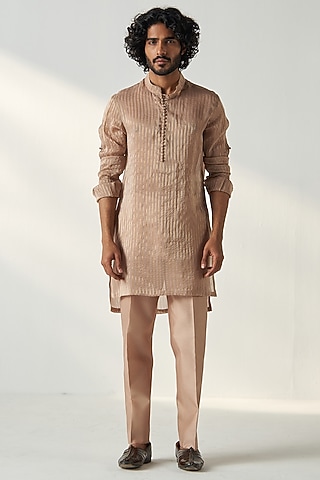 Fawn Organza Kurta Set by Studio Bagechaa Men