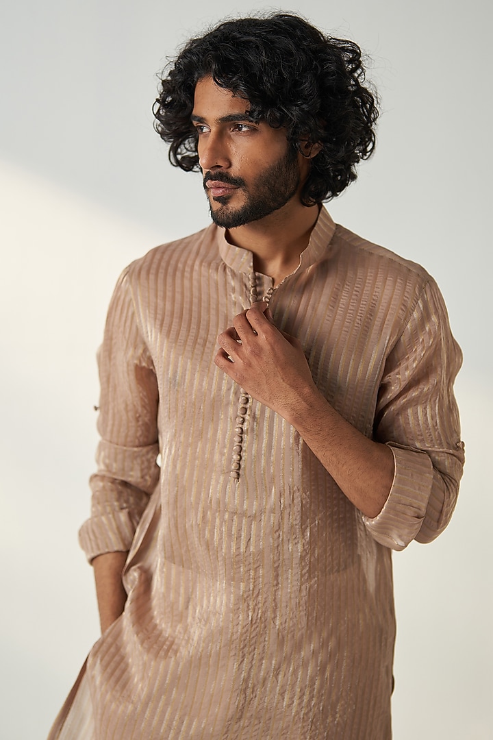 Fawn Organza Kurta Set by Studio Bagechaa Men at Pernia's Pop Up Shop