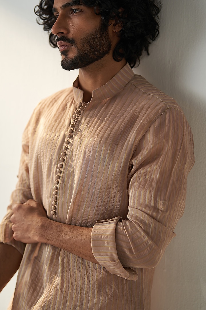Fawn Organza Kurta Set by Studio Bagechaa Men at Pernia's Pop Up Shop