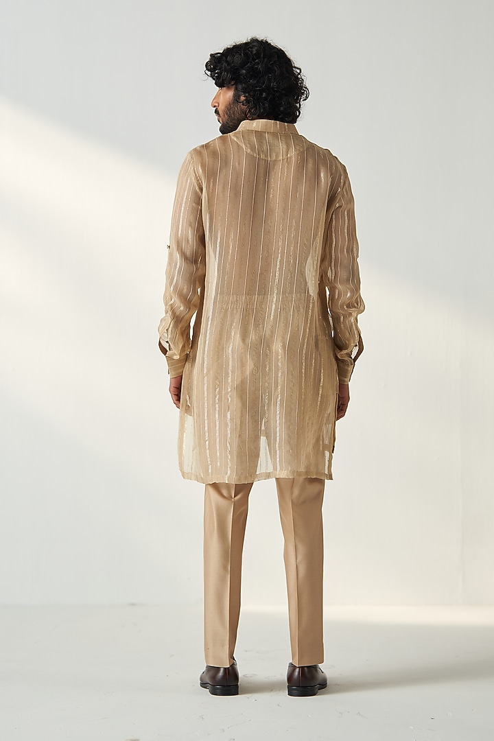 Gold Beige Georgette Sequins Embroidered Kurta Set by Studio Bagechaa Men at Pernia's Pop Up Shop