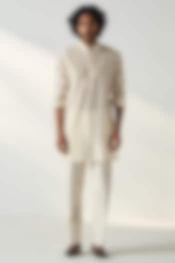 Ivory Georgette Pintucks Kurta Set by Studio Bagechaa Men