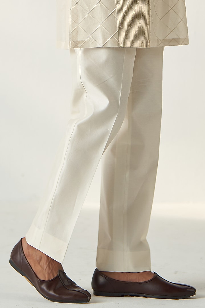 Ivory Georgette Pintucks Kurta Set by Studio Bagechaa Men at Pernia's Pop Up Shop