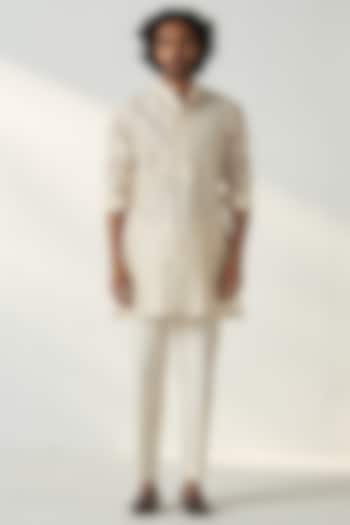 Ivory Georgette Pintucks Kurta Set by Studio Bagechaa Men