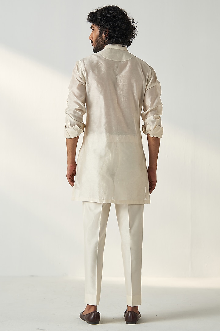 Ivory Georgette Pintucks Kurta Set by Studio Bagechaa Men at Pernia's Pop Up Shop