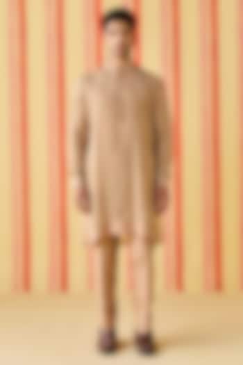 Brown Organza & Organza Tissue Stripe Embroidered Kurta Set by Studio Bagechaa Men at Pernia's Pop Up Shop