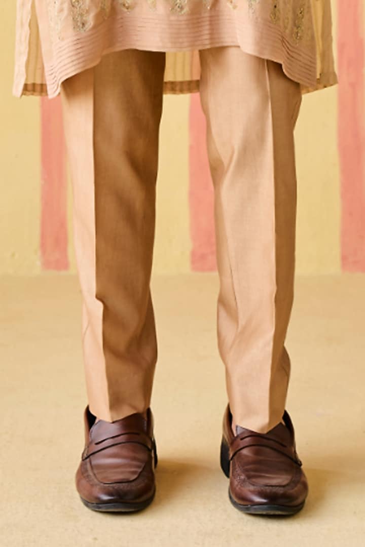 Brown Organza & Organza Tissue Stripe Embroidered Kurta Set by Studio Bagechaa Men at Pernia's Pop Up Shop
