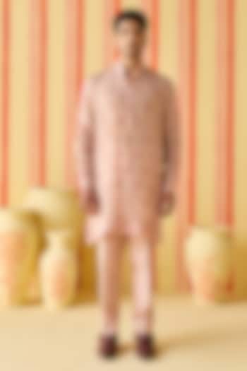 Pink Organza & Organza Tissue Stripe Embroidered Kurta Set by Studio Bagechaa Men at Pernia's Pop Up Shop