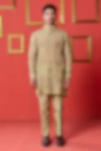 Green Organza & Organza Tissue Stripe Embroidered Kurta Set by Studio Bagechaa Men at Pernia's Pop Up Shop