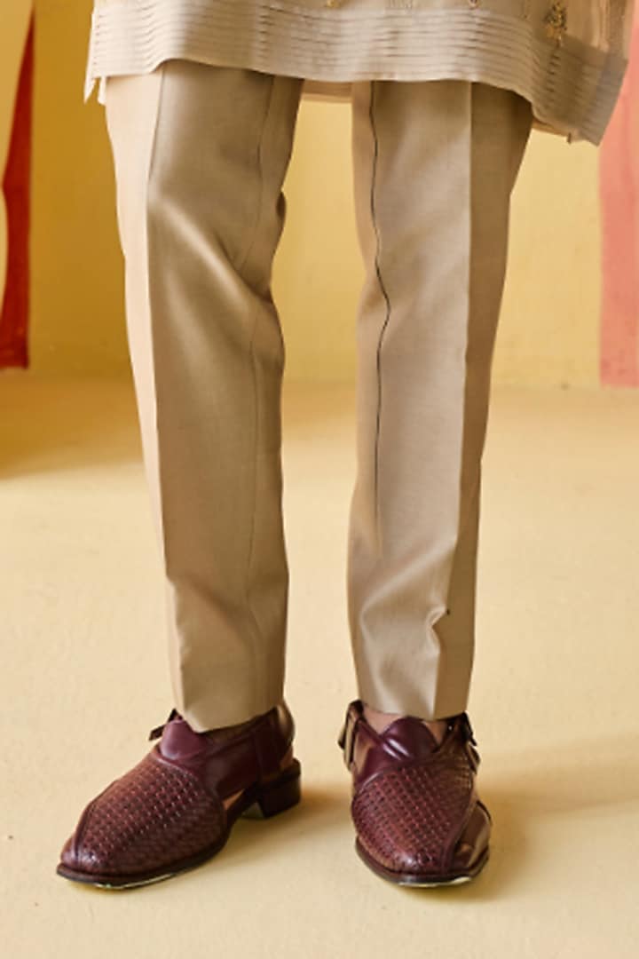 Brown-Green Organza & Organza Tissue Stripe Embroidered Kurta Set by Studio Bagechaa Men at Pernia's Pop Up Shop