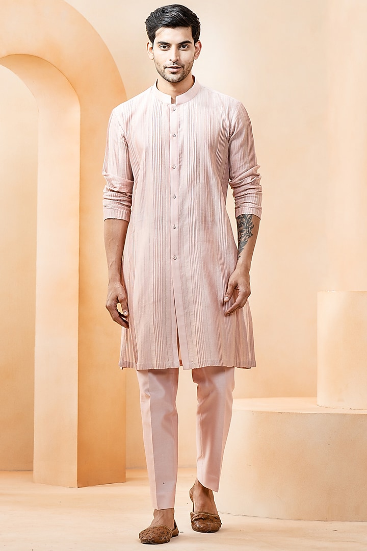 Zaheen Chanderi Handwork Nehru Jacket Set by Studio Bagechaa Men at Pernia's Pop Up Shop
