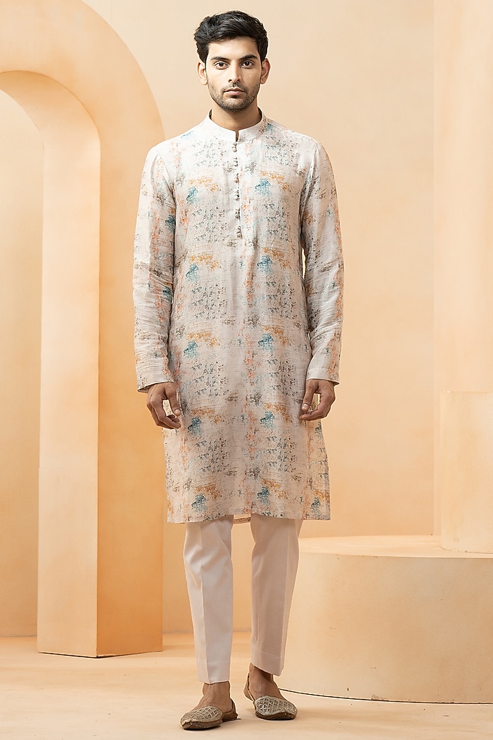 Ehsaas Chanderi Printed Nehru Jacket Set by Studio Bagechaa Men at Pernia's Pop Up Shop