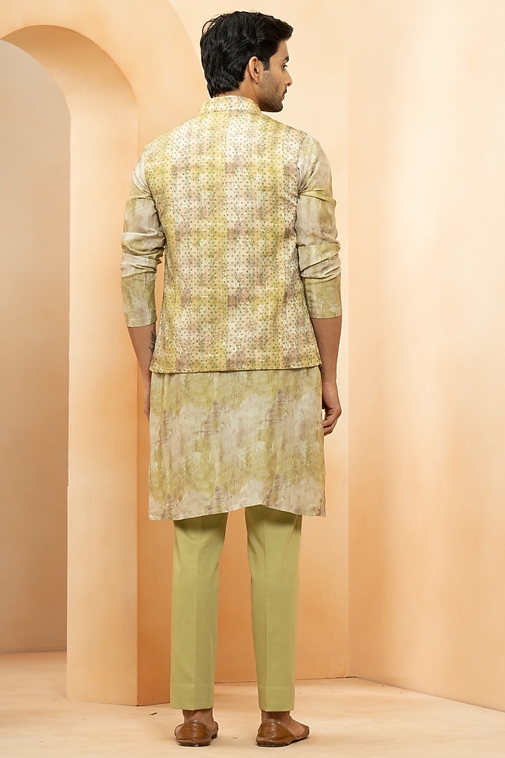 Muneer Chanderi & Fine Silk Printed Nehru Jacket Set by Studio Bagechaa Men at Pernia's Pop Up Shop