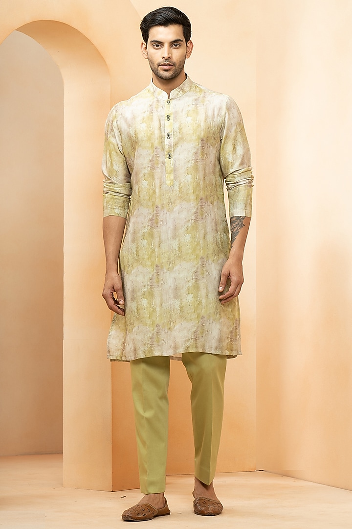 Muneer Chanderi & Fine Silk Printed Nehru Jacket Set by Studio Bagechaa Men at Pernia's Pop Up Shop