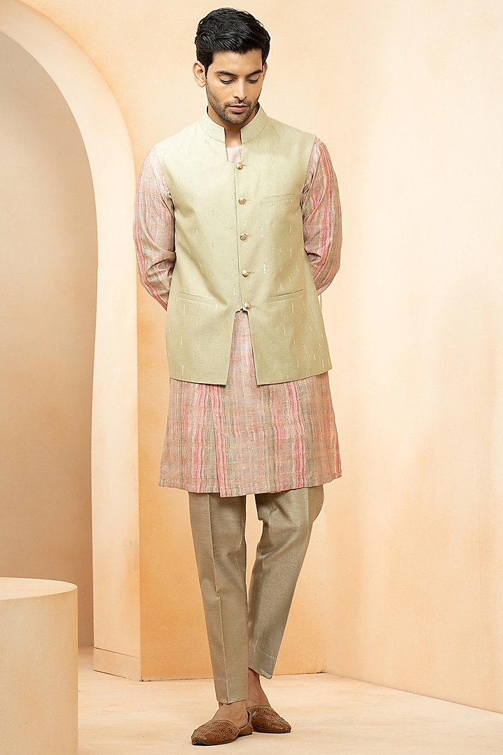 Azhar Chanderi Printed Nehru Jacket Set by Studio Bagechaa Men