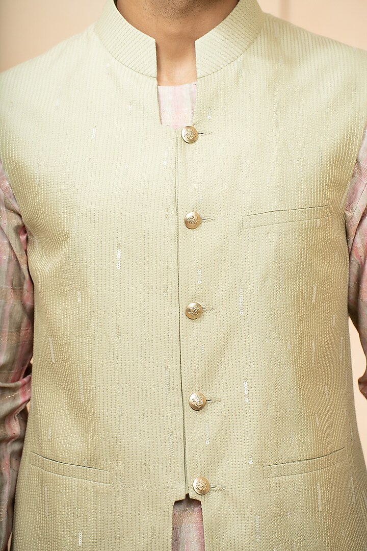 Azhar Chanderi Printed Nehru Jacket Set by Studio Bagechaa Men at Pernia's Pop Up Shop
