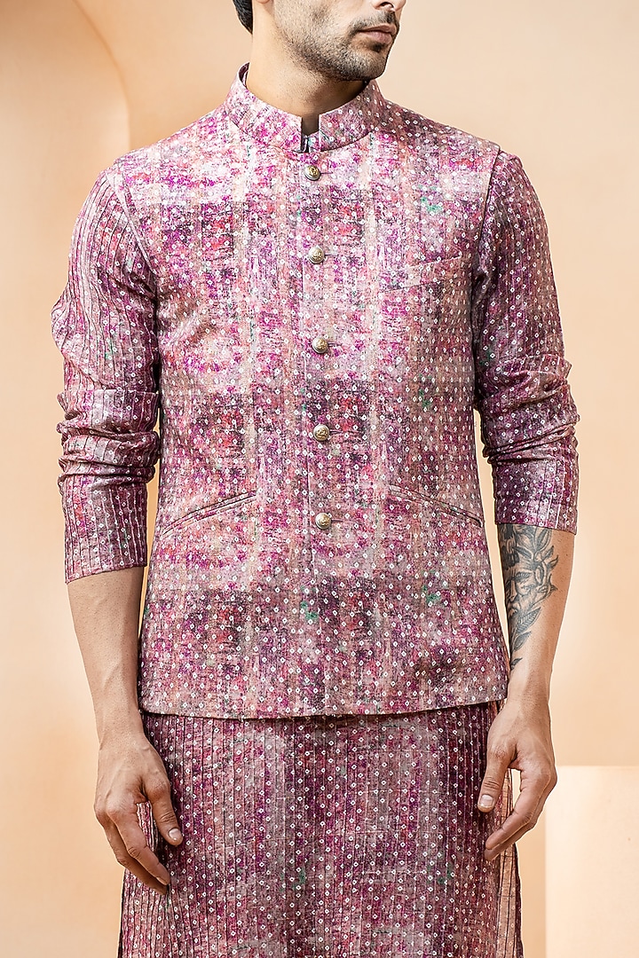 Firdauz Chanderi Printed Nehru Jacket Set by Studio Bagechaa Men at Pernia's Pop Up Shop