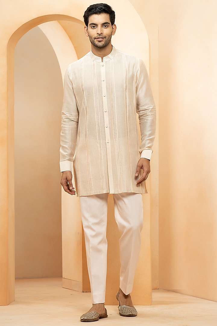 Shaista Chanderi Handwork Nehru Jacket Set by Studio Bagechaa Men at Pernia's Pop Up Shop