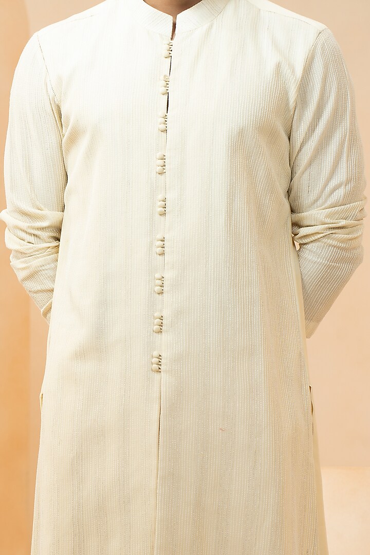 Patel Yellow Shams Chanderi Kurta Set by Studio Bagechaa Men at Pernia's Pop Up Shop