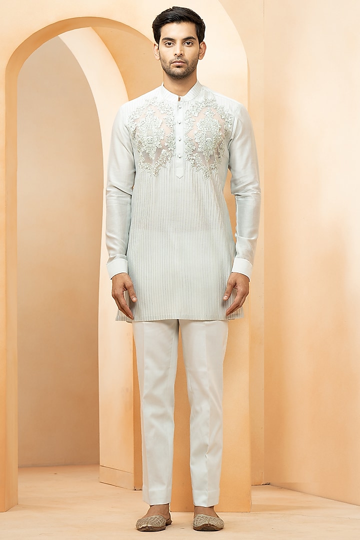 Tone-On-Tone Asad Chanderi Resham Work Kurta Set by Studio Bagechaa Men