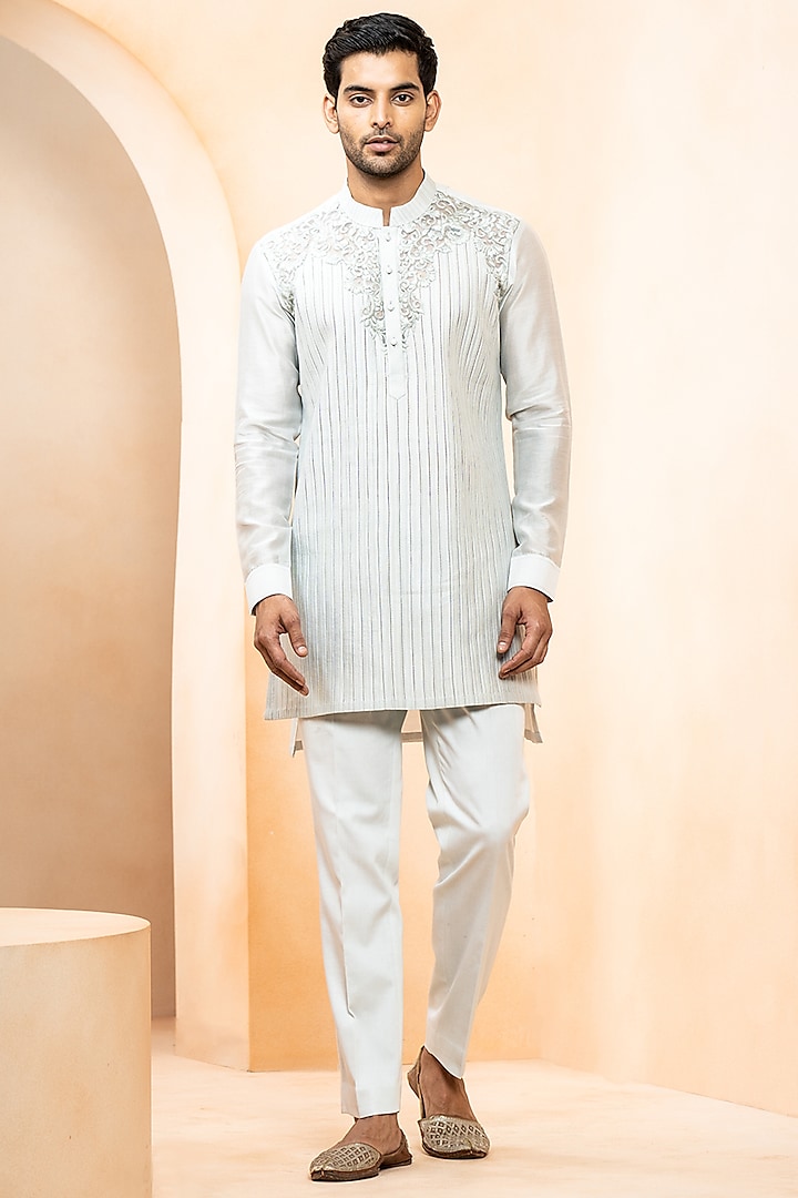 Tone-On-Tone Asal Chanderi Resham Work Kurta Set by Studio Bagechaa Men