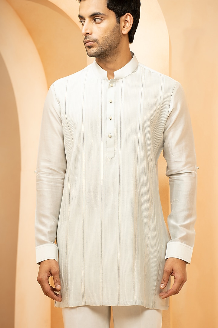 Tone-On-Tone Amaal Chanderi Zari Work Kurta Set by Studio Bagechaa Men at Pernia's Pop Up Shop
