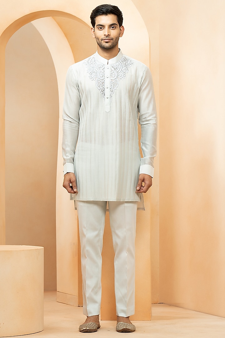 Tone-On-Tone Aman Chanderi Zari Work Kurta Set by Studio Bagechaa Men