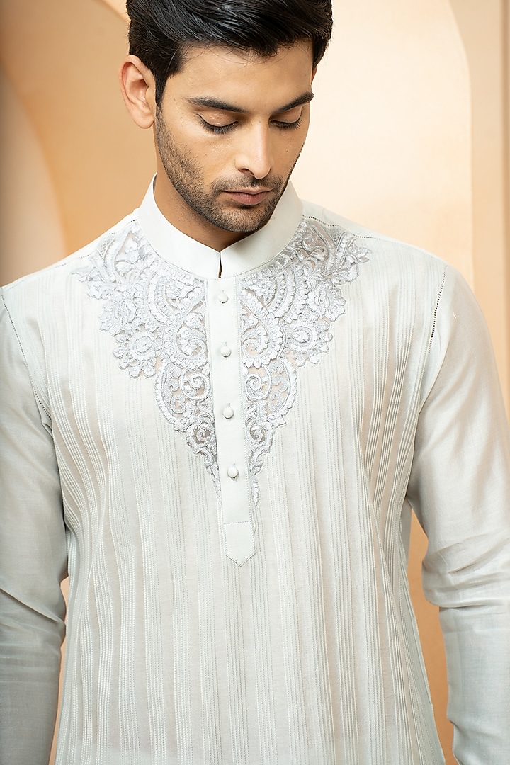 Tone-On-Tone Aman Chanderi Zari Work Kurta Set by Studio Bagechaa Men at Pernia's Pop Up Shop