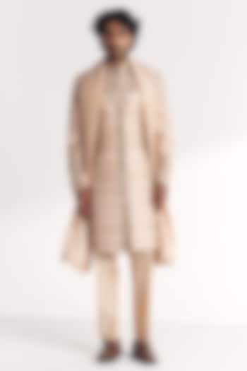 Ivory Raw Silk Handwork Achkan Set by Studio Bagechaa Men at Pernia's Pop Up Shop