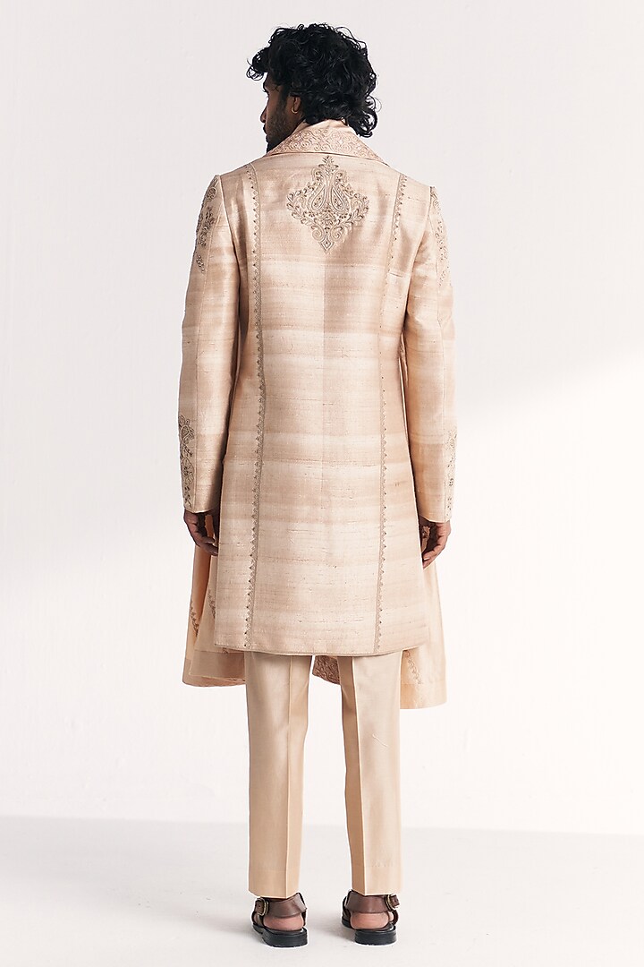 Ivory Raw Silk Handwork Achkan Set by Studio Bagechaa Men at Pernia's Pop Up Shop