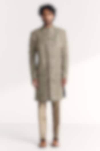 Green Raw Silk Handwork Achkan Set by Studio Bagechaa Men at Pernia's Pop Up Shop