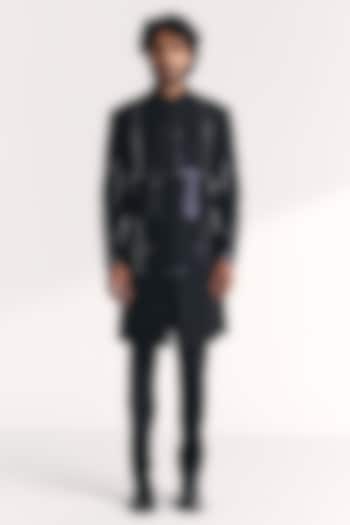 Black Raw Silk Handwork Achkan Set by Studio Bagechaa Men at Pernia's Pop Up Shop
